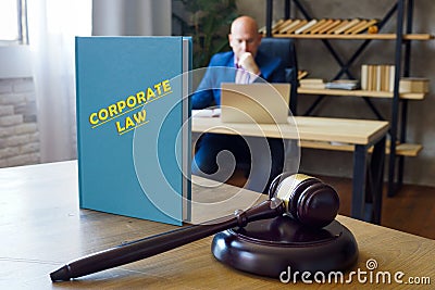 CORPORATE LAW inscription on the sheet. Corporate lawÂ deals with general and specific matters pertaining to corporations, such Stock Photo